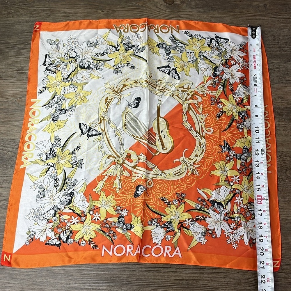 NoraCora Women’s White Orange Silk Scarf - Picture 5 of 7